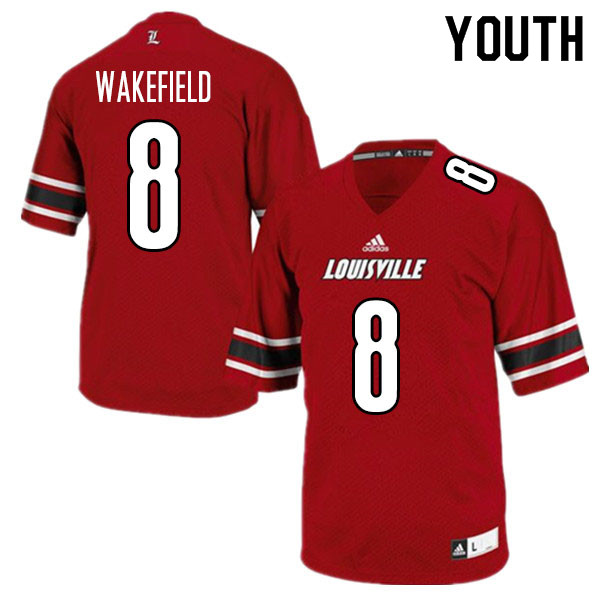 Youth #8 Keion Wakefield Louisville Cardinals College Football Jerseys Sale-Red - Click Image to Close